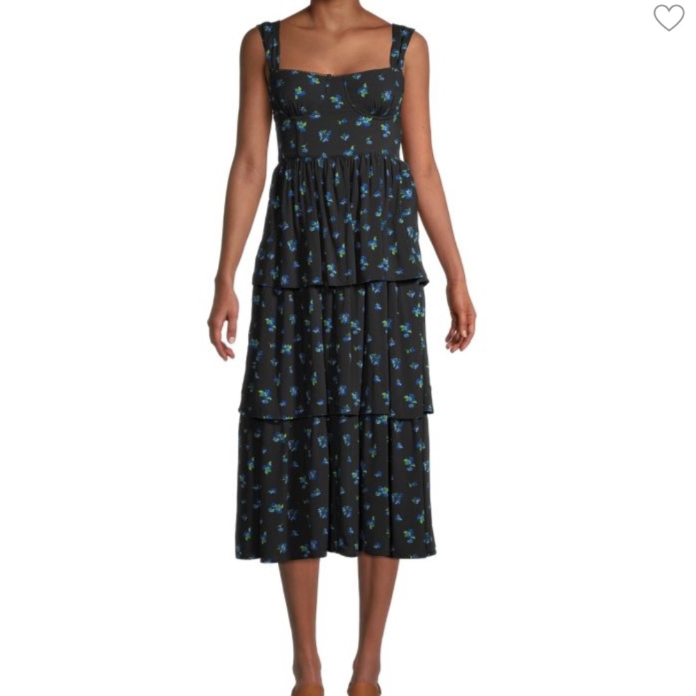 WEWOREWHAT Corset Floral Print Tiered Midi Dress